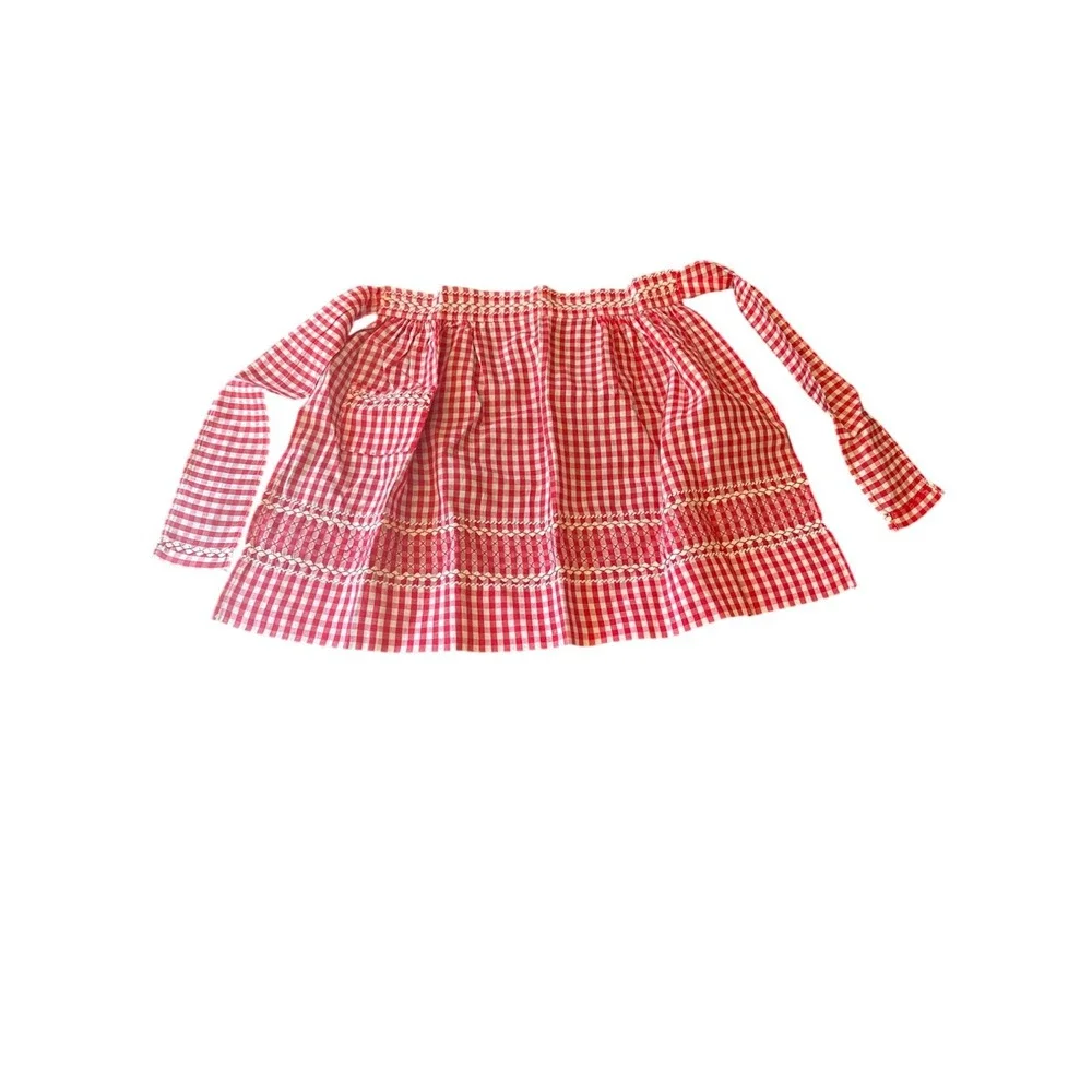 Red Gingham Check Rick Rack Detail Apron Handmade